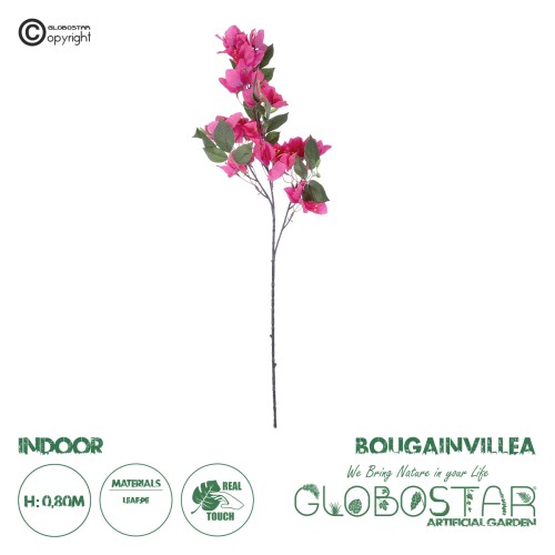 GloboStar® Artificial Garden BOUGAUVILLEA BRANCH 20643 Τεχνητό Διακοσμητικό Κλαδί Μπουκανβίλιας Φουξ Y80cm
