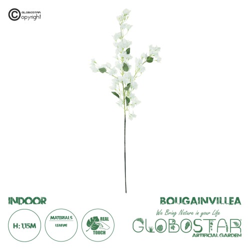 GloboStar® Artificial Garden BOUGAUVILLEA BRANCH 20651 Τεχνητό Διακοσμητικό Κλαδί Μπουκανβίλιας Λευκή Y115cm