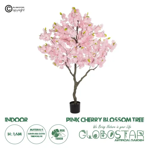 GloboStar® Artificial Garden PINK CHERRY BLOSSOM TREE 20677 Τεχνητό Διακοσμητικό Δέντρο Ροζ Άνθος Κερασιάς Υ160cm