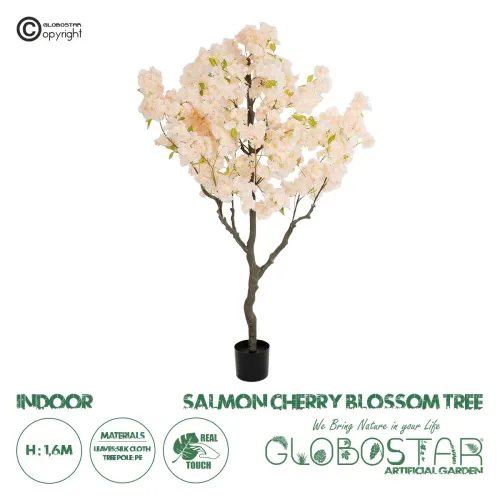 GloboStar® Artificial Garden SALMON CHERRY BLOSSOM TREE 20679 Τεχνητό Διακοσμητικό Δέντρο Απαλό Ροζ Άνθος Κερασιάς Υ160cm
