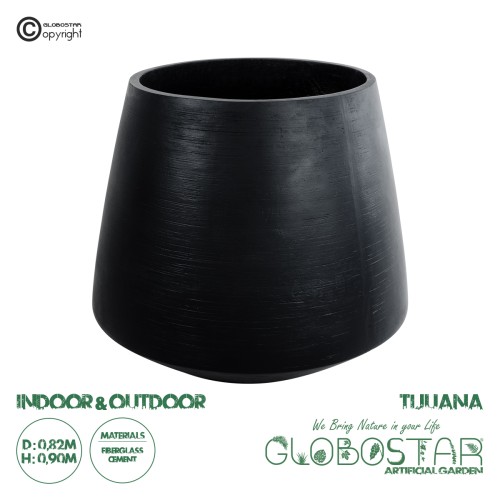 GloboStar® Artificial Garden TIJUANA 20704 Διακοσμητικό Πολυεστερικό Τσιμεντένιο Κασπώ Γλάστρα - Flower Pot Μαύρο Φ82 x Υ90cm
