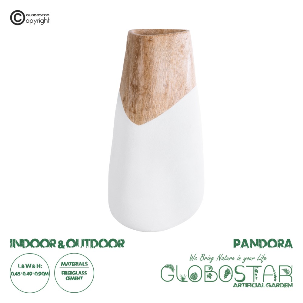 GloboStar® Artificial Garden PANDORA 20707 Επιδαπέδιο Πολυεστερικό Τσιμεντένιο Κασπώ Γλάστρα - Flower Pot Λευκό με Καφέ Μ49 x Π45 x Υ90cm