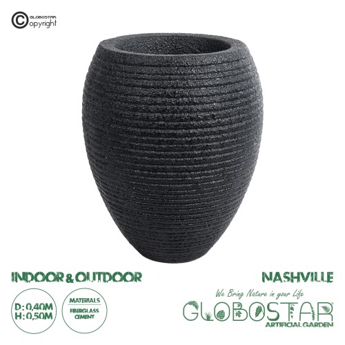 GloboStar® Artificial Garden NASHVILLE 20716 Επιδαπέδιο Πολυεστερικό Τσιμεντένιο Κασπώ Γλάστρα - Flower Pot Μαύρο Φ40 x Υ50cm