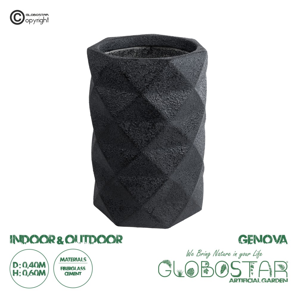 GloboStar® Artificial Garden GENOVA 20725 Επιδαπέδιο Πολυεστερικό Τσιμεντένιο Κασπώ Γλάστρα - Flower Pot Μαύρο Φ40 x Υ90cm