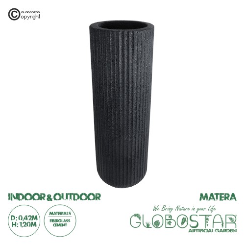 GloboStar® Artificial Garden MATERA 20733 Επιδαπέδιο Πολυεστερικό Τσιμεντένιο Κασπώ Γλάστρα - Flower Pot Μαύρο Φ42 x Υ120cm