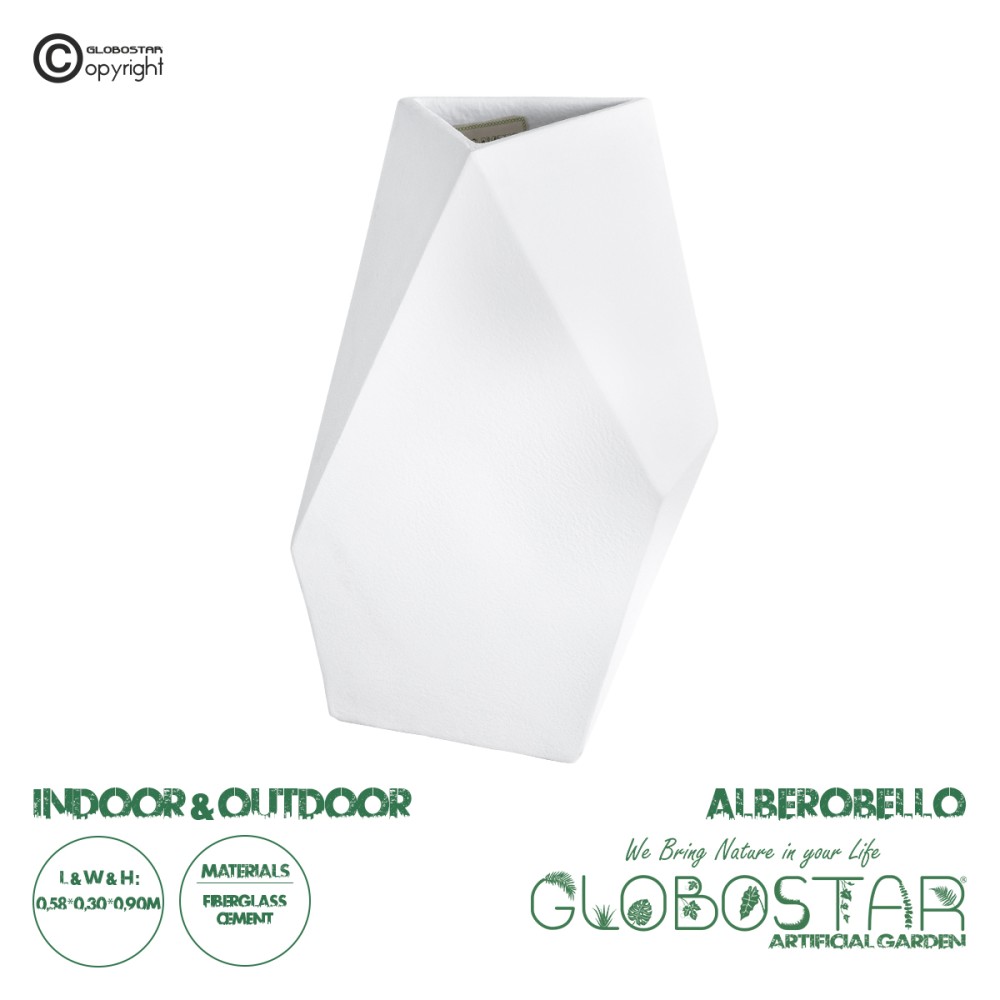 GloboStar® Artificial Garden ALBEROBELLO 20738 Επιδαπέδιο Πολυεστερικό Τσιμεντένιο Κασπώ Γλάστρα - Flower Pot Λευκό Μ58 x Π30 x Υ90cm