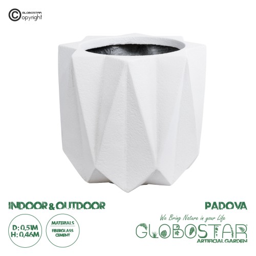 GloboStar® Artificial Garden PADOVA 20741 Επιδαπέδιο Πολυεστερικό Τσιμεντένιο Κασπώ Γλάστρα - Flower Pot Λευκό Φ51 x Υ46cm
