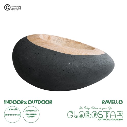 GloboStar® Artificial Garden RAVELLO 20746 Επιδαπέδιο Πολυεστερικό Τσιμεντένιο Κασπώ Γλάστρα - Flower Pot Μαύρο με Καφέ Μ82 x Π62 x Υ45cm