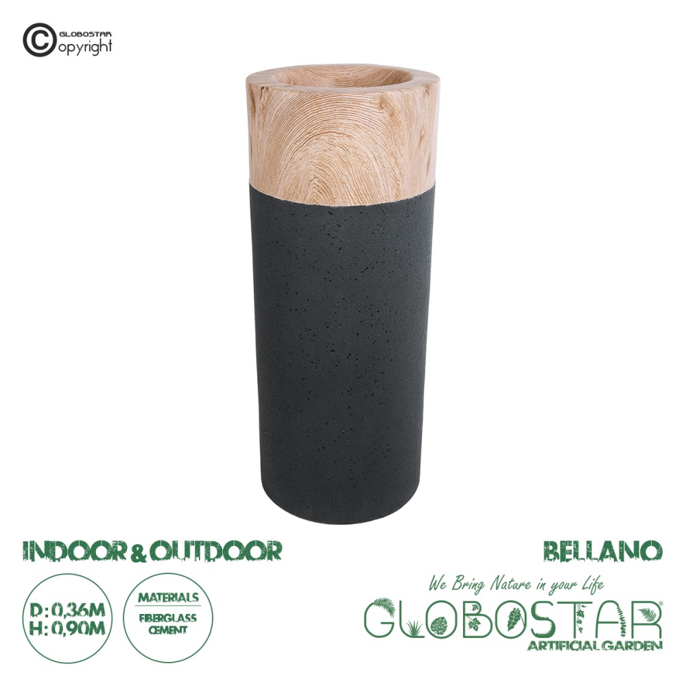 GloboStar® Artificial Garden BELLANO 20748 Επιδαπέδιο Πολυεστερικό Τσιμεντένιο Κασπώ Γλάστρα - Flower Pot Μαύρο με Καφέ Φ36 x Υ90cm