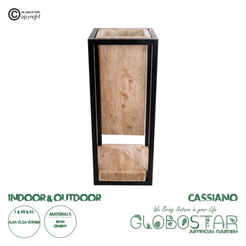 GloboStar® Artificial Garden CASSIANO 20753 Επιδαπέδιο Μεταλλικό Τσιμεντένιο Κασπώ Γλάστρα - Flower Pot Καφέ με Μαύρο Μ36 x Π36 x Υ90cm