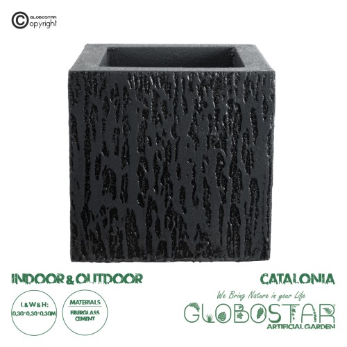 GloboStar® Artificial Garden CATALONIA 20767 Επιδαπέδιο Πολυεστερικό Τσιμεντένιο Κασπώ Γλάστρα - Flower Pot Μαύρο Μ30 x Π30 x Υ30cm