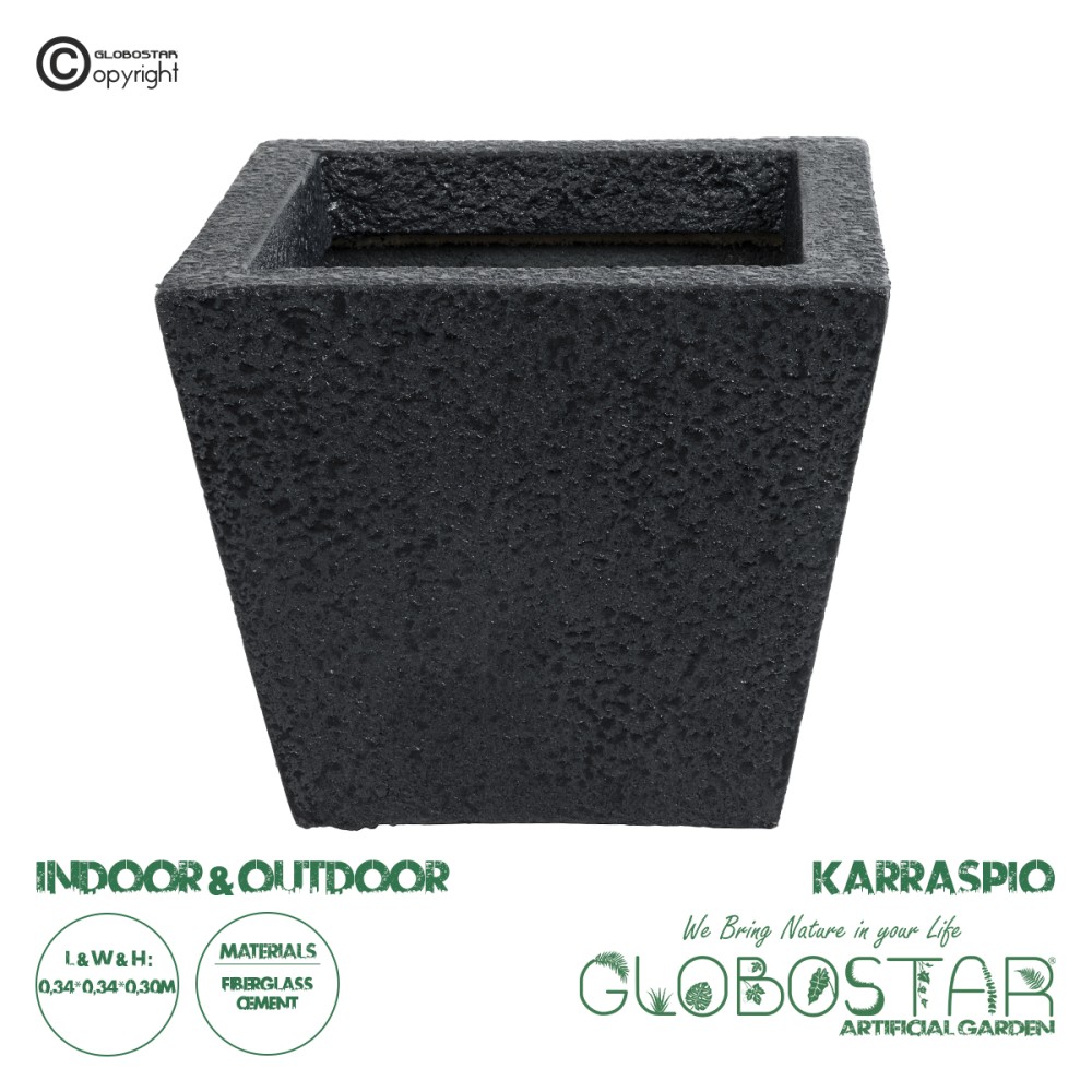 GloboStar® Artificial Garden KARRASPIO 20770 Επιδαπέδιο Πολυεστερικό Τσιμεντένιο Κασπώ Γλάστρα - Flower Pot Μαύρο Μ34 x Π34 x Υ30cm