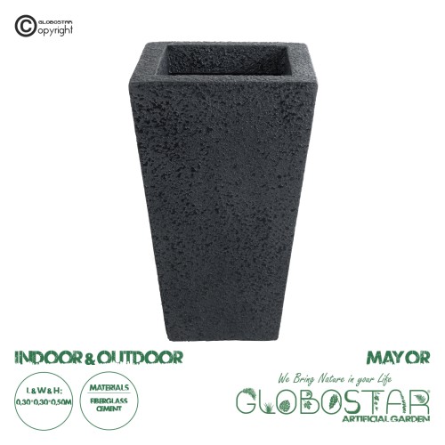 GloboStar® Artificial Garden MAYOR 20771 Επιδαπέδιο Πολυεστερικό Τσιμεντένιο Κασπώ Γλάστρα - Flower Pot Μαύρο Μ30 x Π30 x Υ50cm