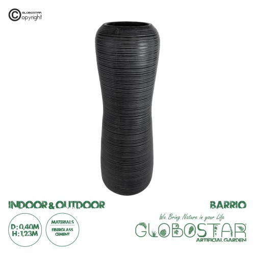 GloboStar® Artificial Garden BARRIO 20772 Επιδαπέδιο Πολυεστερικό Τσιμεντένιο Κασπώ Γλάστρα - Flower Pot Μαύρο Φ40 x Υ122cm