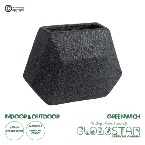GloboStar® Artificial Garden GREENWICH 20787 Επιδαπέδιο Πολυεστερικό Τσιμεντένιο Κασπώ Γλάστρα - Flower Pot Μαύρο Μ24 x Π14 x Υ20cm