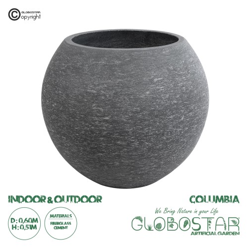 GloboStar® Artificial Garden COLUMBIA 20798 Επιδαπέδιο Πολυεστερικό Τσιμεντένιο Κασπώ Γλάστρα - Flower Pot Γκρι Φ60 x Υ51cm