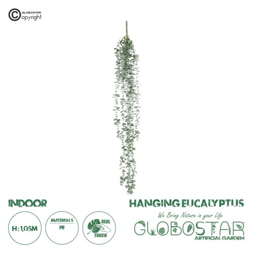 GloboStar® Artificial Garden HANGING EUCALYPTUS 20807 Τεχνητό Διακοσμητικό Κρεμαστό Φυτό Ευκάλυπτος Μ16 x Π9 x Υ105cm