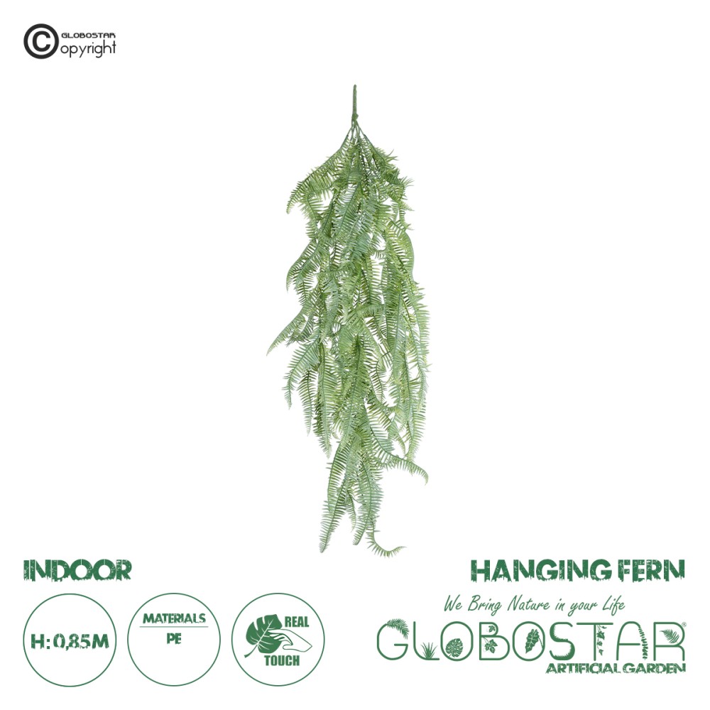 GloboStar® Artificial Garden HANGING FERN BRANCH  20835 Τεχνητό Διακοσμητικό Κρεμαστό κλαδί Φτέρης Μ30 x Π8 x Υ87cm
