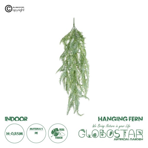 GloboStar® Artificial Garden HANGING FERN BRANCH  20835 Τεχνητό Διακοσμητικό Κρεμαστό κλαδί Φτέρης Μ30 x Π8 x Υ87cm