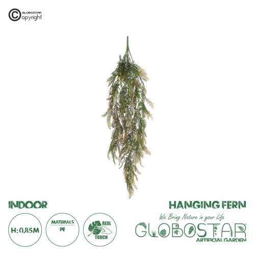 GloboStar® Artificial Garden HANGING FERN 20840 Τεχνητό Διακοσμητικό Κρεμαστό Φυτό Φτέρη Μ25 x Π12 x Υ85cm