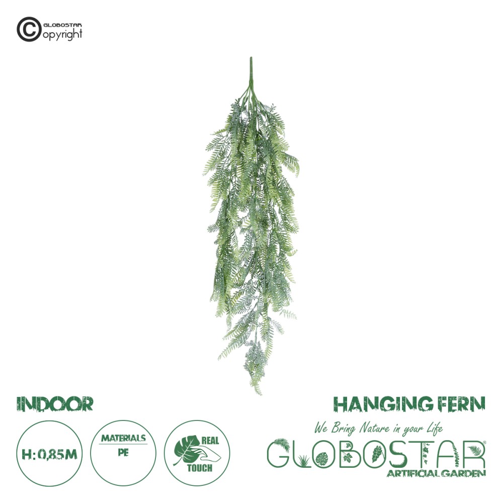 GloboStar® Artificial Garden HANGING FERN 20843 Τεχνητό Διακοσμητικό Κρεμαστό Φυτό Φτέρη Μ25 x Π12 x Υ85cm