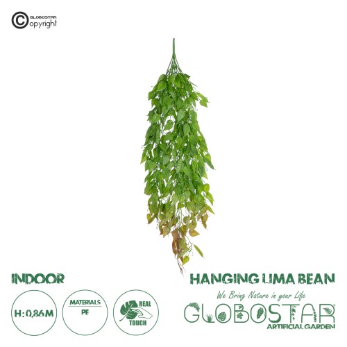 GloboStar® Artificial Garden HANGING LIMA BEAN 20846 Τεχνητό Διακοσμητικό Κρεμαστό Φυτό Φασόλι Λίμα Μ29 x Π10 x Υ86cm