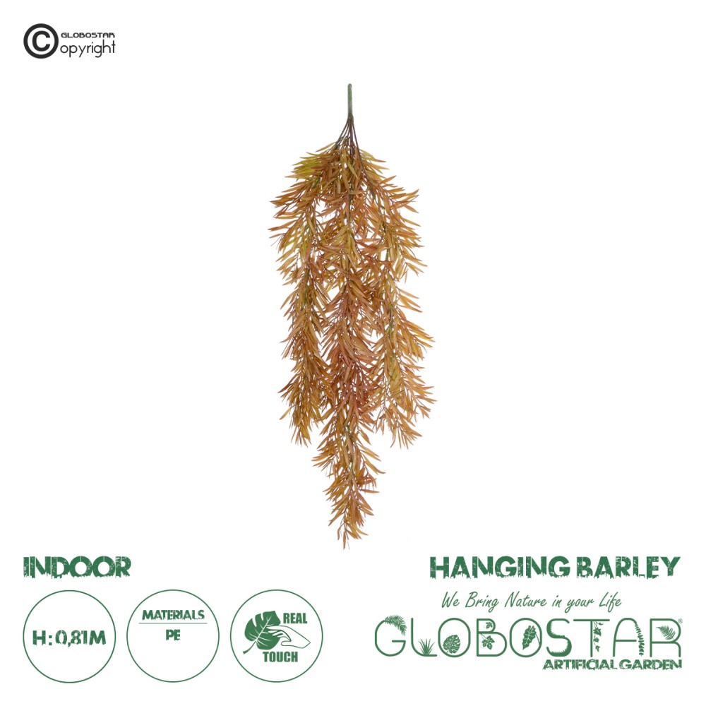 GloboStar® Artificial Garden HANGING BARLEY 20856 Τεχνητό Διακοσμητικό Κρεμαστό Φυτό Κριθάρι Μ26 x Π15 x Υ81cm
