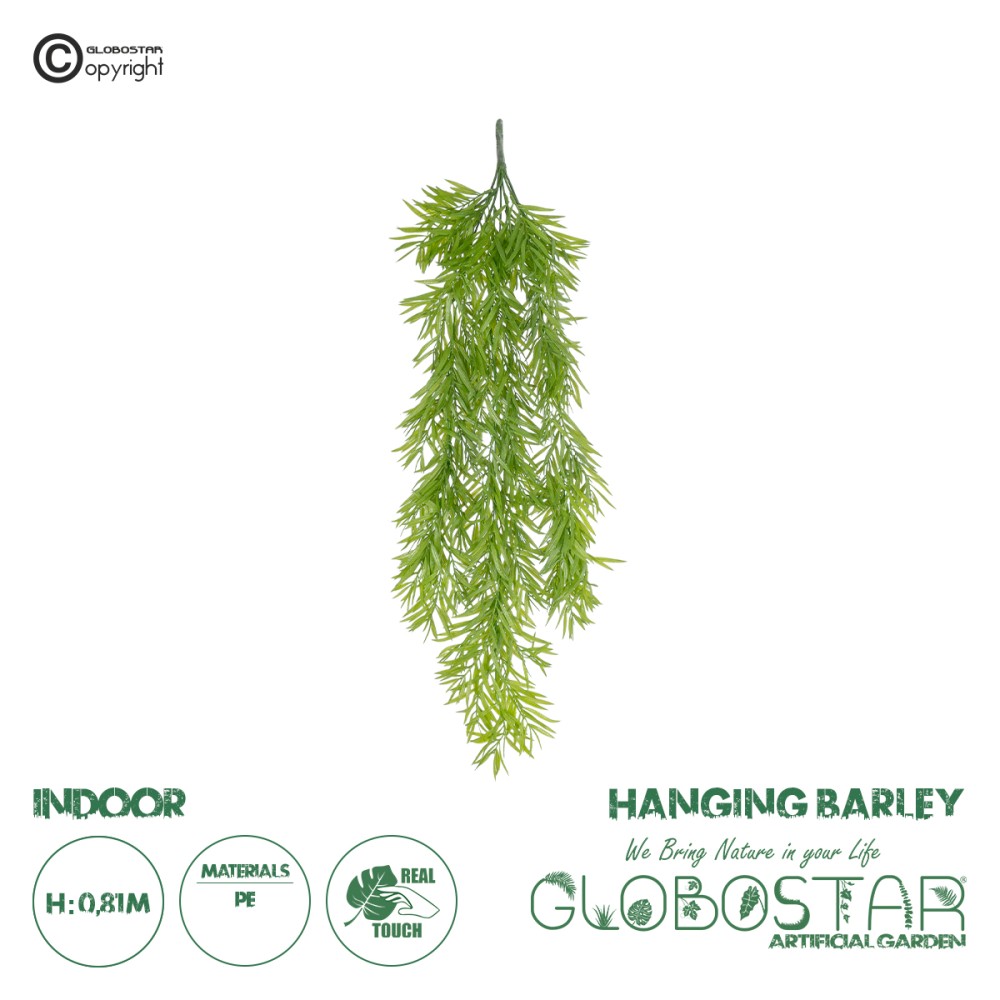 GloboStar® Artificial Garden HANGING BARLEY 20857 Τεχνητό Διακοσμητικό Κρεμαστό Φυτό Κριθάρι Μ26 x Π15 x Υ81cm