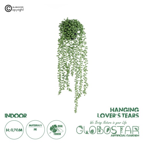 GloboStar® Artificial Garden HANGING LOVER'S TEARS 20875 - Τεχνητό Κρεμαστό Διακοσμητικό Φυτό Lover's Tears Φ14 x Y70cm