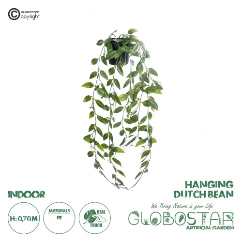 GloboStar® Artificial Garden HANGING DUTCH BEAN 20883 - Τεχνητό Κρεμαστό Διακοσμητικό Φυτό Ολλανδικό Φασόλι Φ28 x Y70cm