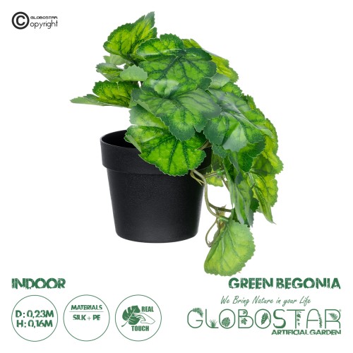 GloboStar® Artificial Garden GREEN BEGONIA PLANT 20949 Διακοσμητικό Φυτό Πράσινη Βιγόνια Φ23 x Υ16cm