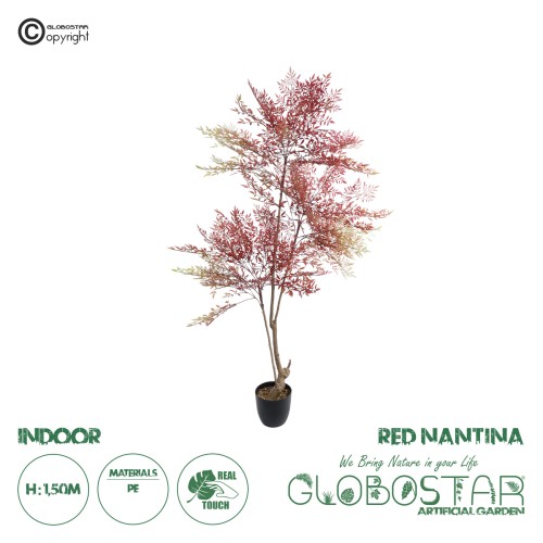 GloboStar® Artificial Garden RED NANDINA PLANT 20966 Διακοσμητικό Φυτό Κόκκινη Ναντίνα Φ66 x Υ150cm