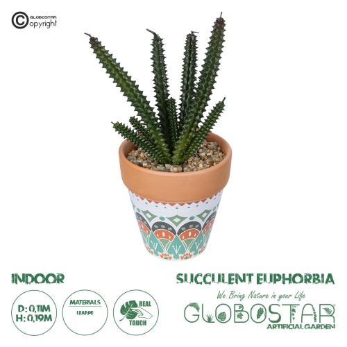 GloboStar® Artificial Garden SUCCULENT EUPHORBIA POTTED PLANT 21045 Διακοσμητικό Φυτό Ευφορβία Φ11 x Υ19cm