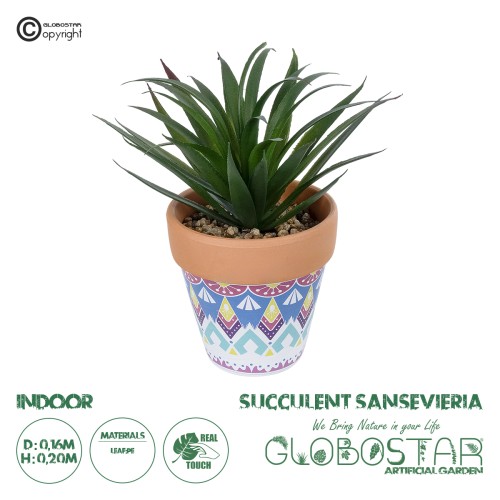 GloboStar® Artificial Garden SUCCULENT SANSEVIERIA POTTED PLANT 21047 Διακοσμητικό Φυτό Σανσεβιέρια  Φ16x Υ20cm