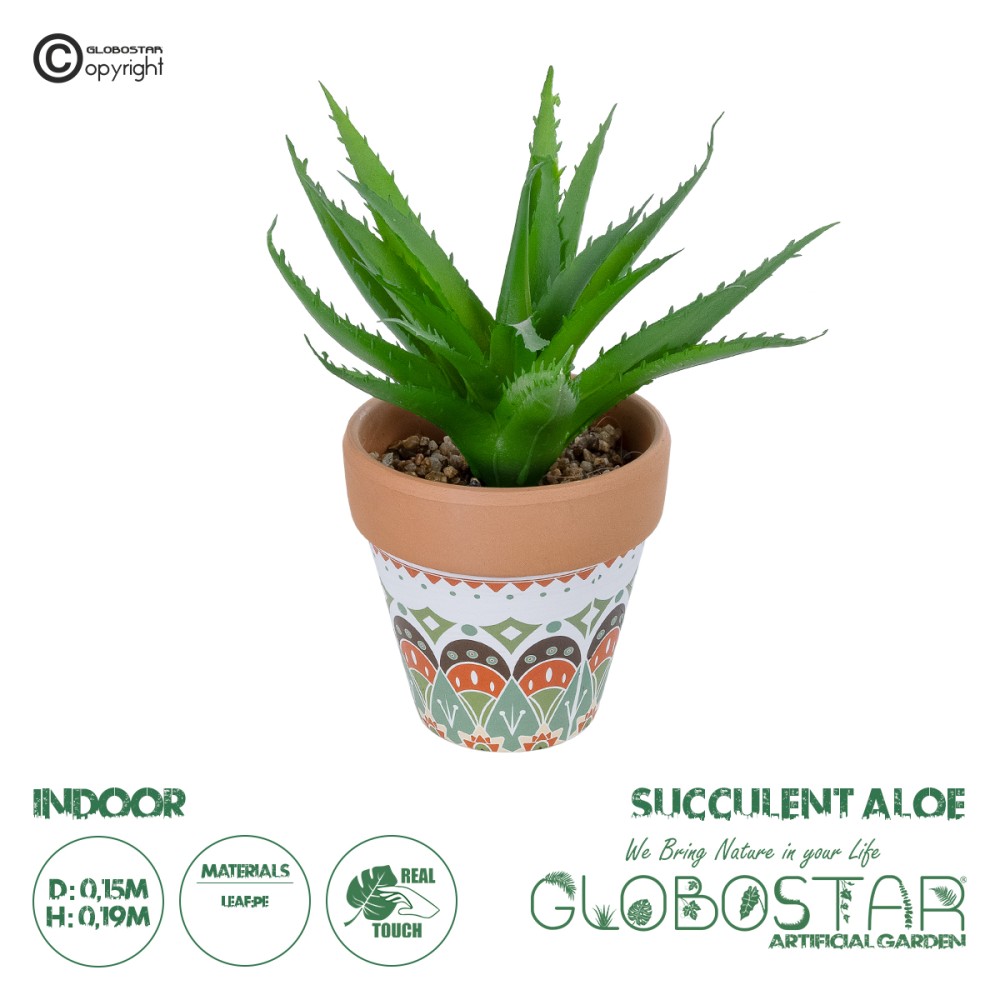 GloboStar® Artificial Garden SUCCULENT ALOE POTTED PLANT 21054 Διακοσμητικό Φυτό Αλόη  Φ15 x Υ19cm