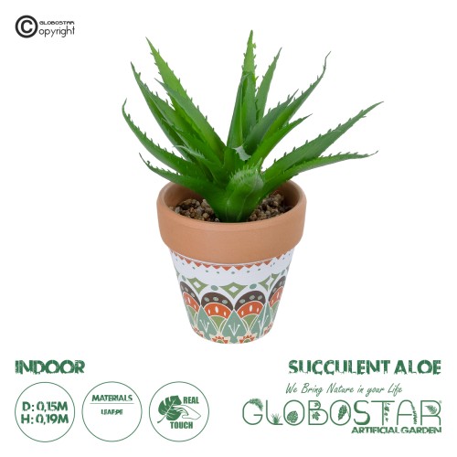 GloboStar® Artificial Garden SUCCULENT ALOE POTTED PLANT 21054 Διακοσμητικό Φυτό Αλόη  Φ15 x Υ19cm