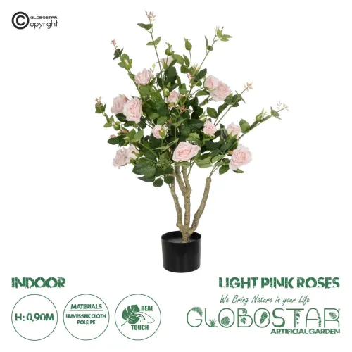 GloboStar® Artificial Garden LIGHT PINK ROSES 21071 Τεχνητό Διακοσμητικό Φυτό Τριανταφυλλιά Μ50 x Π50 x Υ90cm