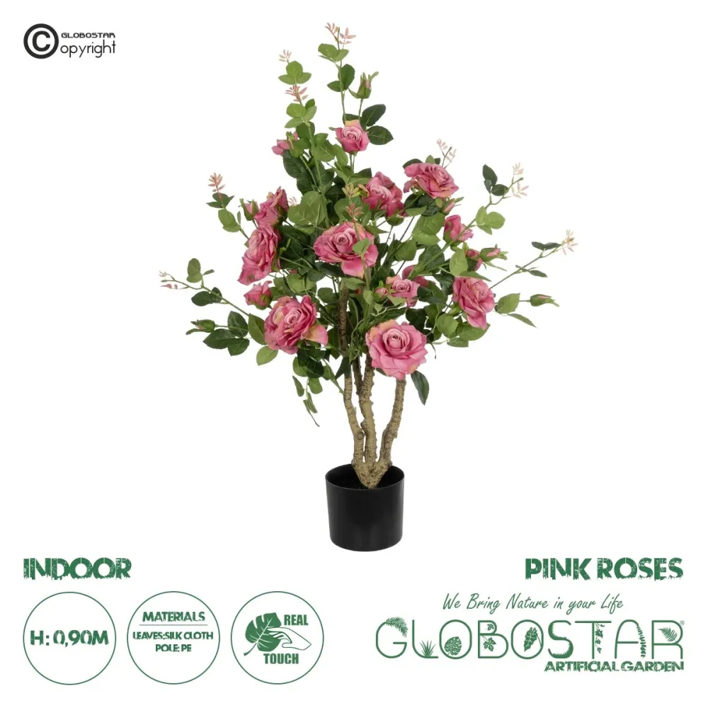 GloboStar® Artificial Garden PINK ROSES 21072 Τεχνητό Διακοσμητικό ΦυτόΤριανταφυλλιά Μ50 x Π50 x Υ90cm