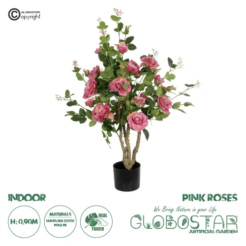 GloboStar® Artificial Garden PINK ROSES 21072 Τεχνητό Διακοσμητικό ΦυτόΤριανταφυλλιά Μ50 x Π50 x Υ90cm