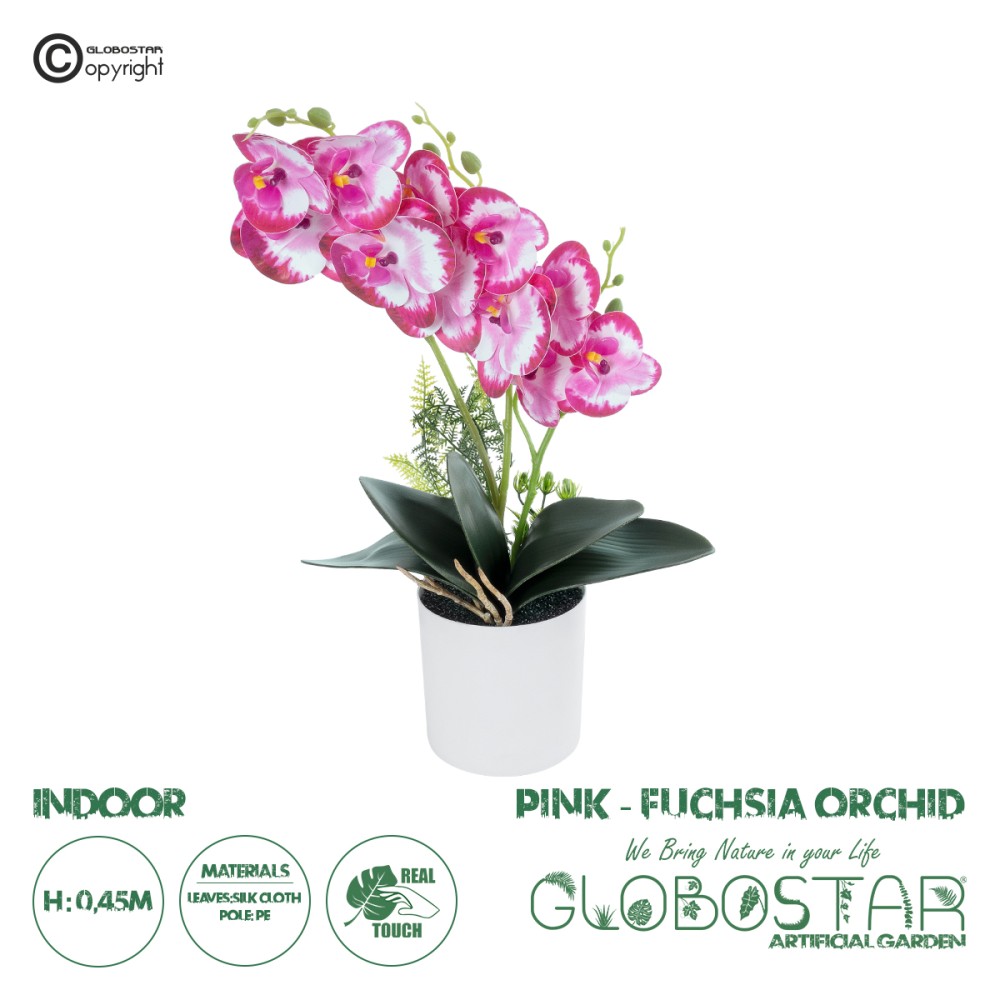 GloboStar® Artificial Garden PINK + FUCHSIA ORCHID 21079 Διακοσμητικό Φυτό Ροζ - Φούξια Ορχιδέα Υ45cm