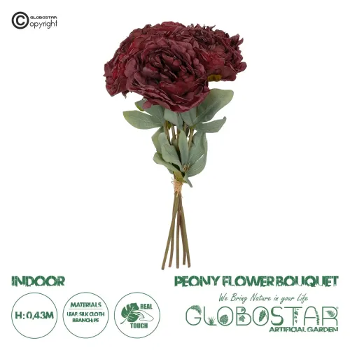 GloboStar® Artificial Garden RED PEONY FLOWER BOUQUET 21086 Τεχνητό Διακοσμητικό Μπουκέτο Κόκκινο Παιώνιας Y43cm