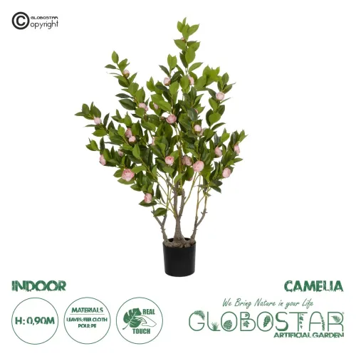 GloboStar® Artificial Garden CAMELIA 21115 Τεχνητό Διακοσμητικό Φυτό Καμέλια Μ50 x Π30 x Υ90cm