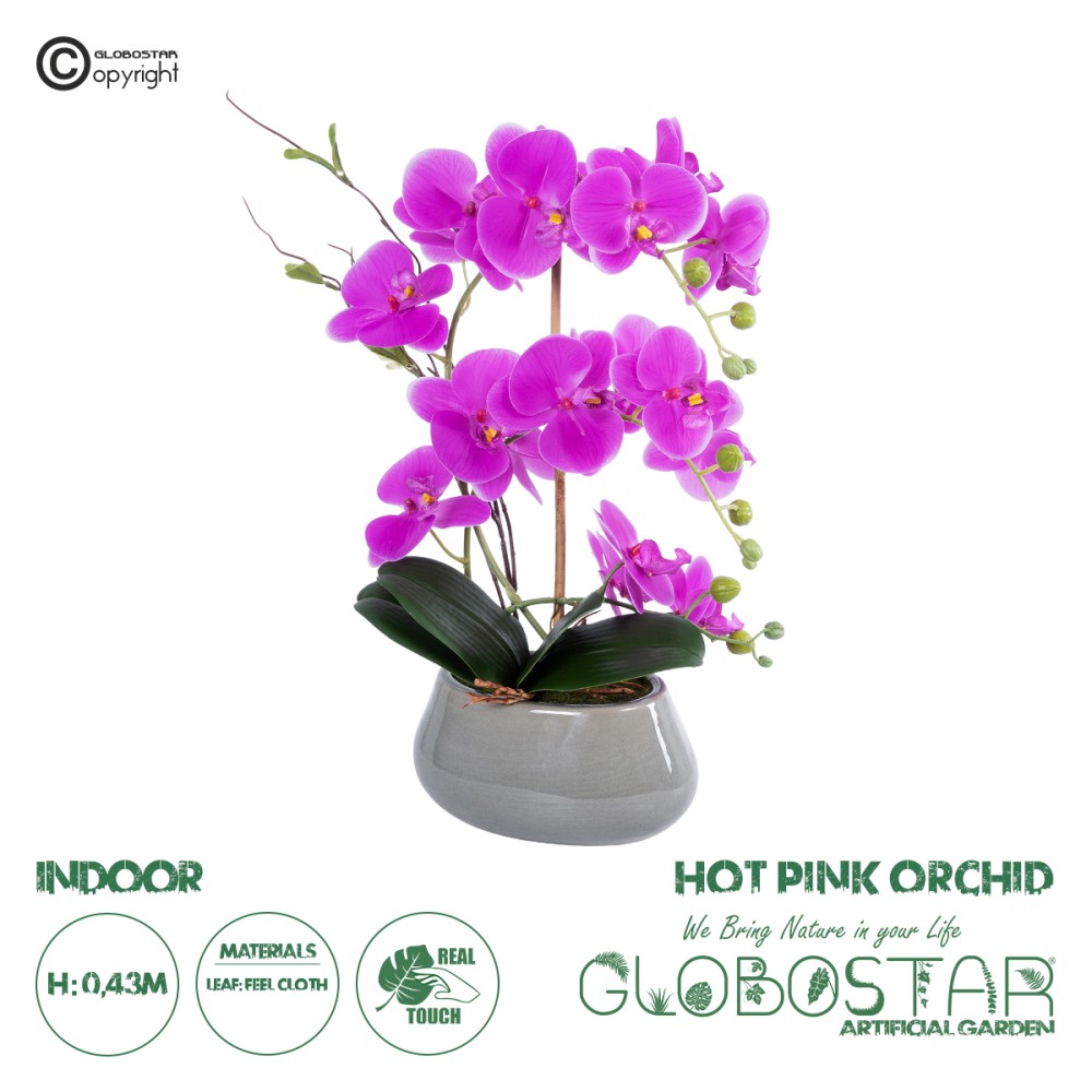 GloboStar® Artificial Garden HOT PINK ORCHID 21119 Διακοσμητικό Φυτό  Έντονο Ροζ Ορχιδέα Υ43cm