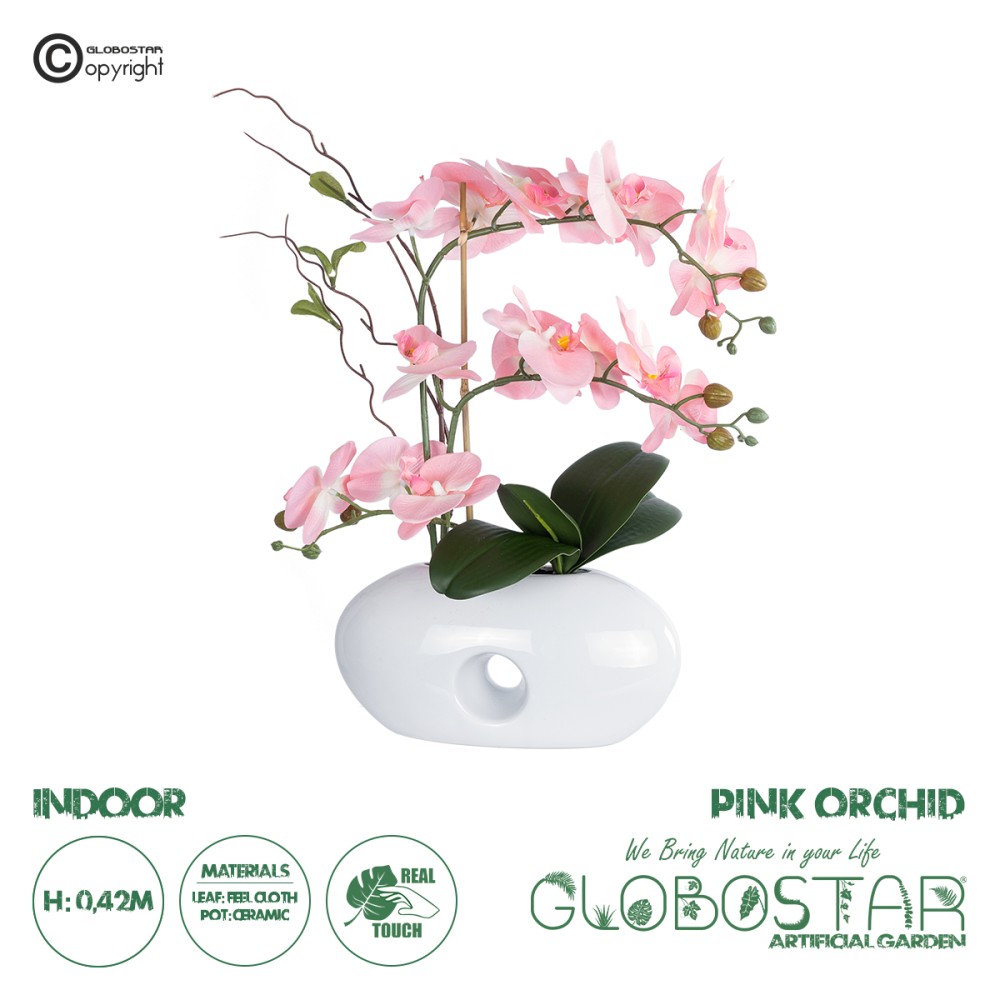 GloboStar® Artificial Garden PINK ORCHID 21126 Διακοσμητικό Φυτό Ροζ Ορχιδέα Υ42cm