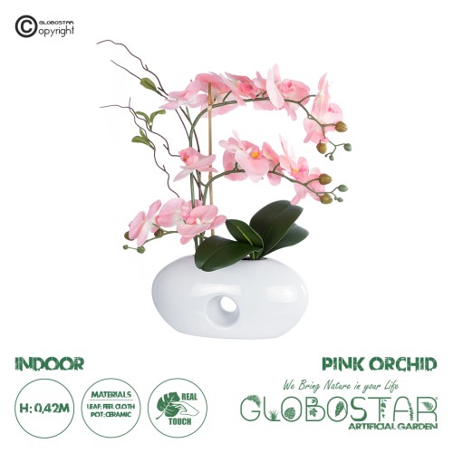 GloboStar® Artificial Garden PINK ORCHID 21126 Διακοσμητικό Φυτό Ροζ Ορχιδέα Υ42cm