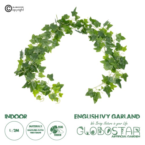 GloboStar® Artificial Garden ENGLISH IVY GARLAND 21146 Τεχνητή Διακοσμητική Αγγλική Γυρλάντα  Φ20 x Υ200cm Σετ 2 τεμαχίων