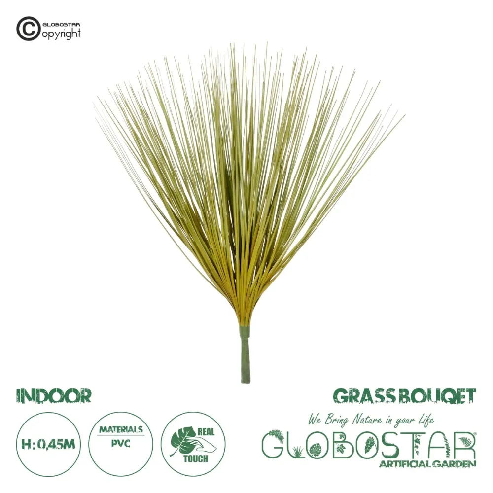 GloboStar® Artificial Garden YELLOW GREEN GRASS BOUQUET 21158 Τεχνητό Διακοσμητικό Μπουκέτο Grass Κίτρινο Πράσινο Y45cm
