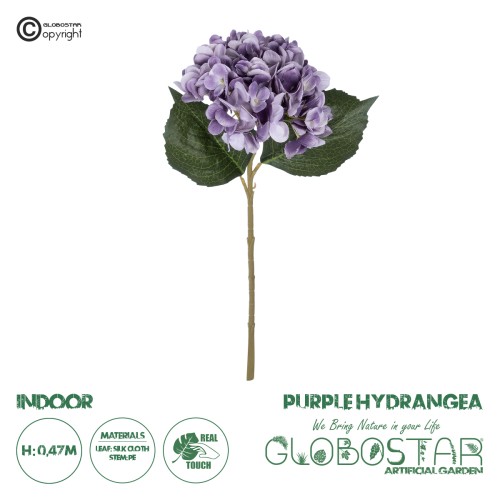 GloboStar® Artificial Garden PURPLE HYDRANGEA BRANCH 21181 Τεχνητό Διακοσμητικό Κλαδί Ορτανσίας Βαθύ Μωβ  Y47cm