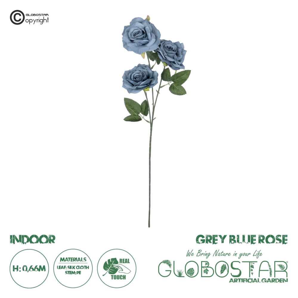 GloboStar® Artificial Garden GREY BLUE CLIMBING ROSE BRANCH 21188 Τεχνητό Διακοσμητικό Κλαδί Τριαντάφυλλο Γκρί Μπλέ Y66cm