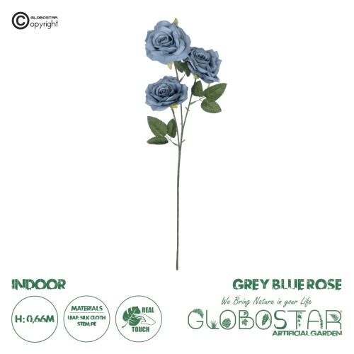 GloboStar® Artificial Garden GREY BLUE CLIMBING ROSE BRANCH 21188 Τεχνητό Διακοσμητικό Κλαδί Τριαντάφυλλο Γκρί Μπλέ Y66cm